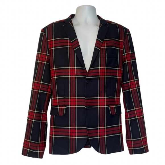 Topman Men’s Tartan Plaid Blazer Jacket–Red & Navy–Size 44R (US)–Statement Piece - Picture 1 of 9